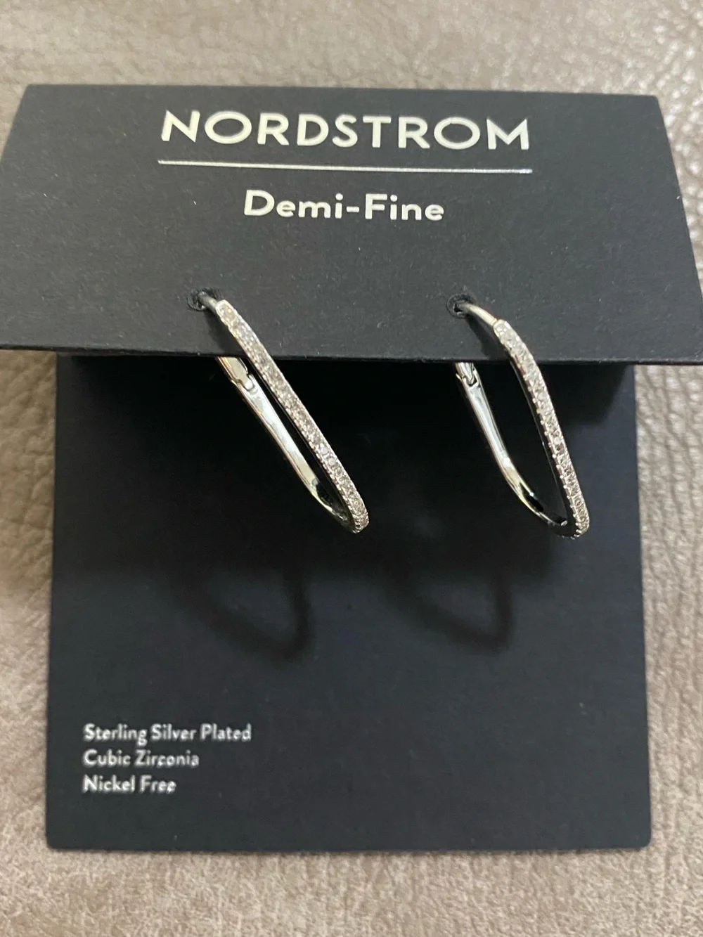 Nordstrom Demi-Fine Sterling Silver Plated Pave Cubic Zirconia Hoop Earrings NWT